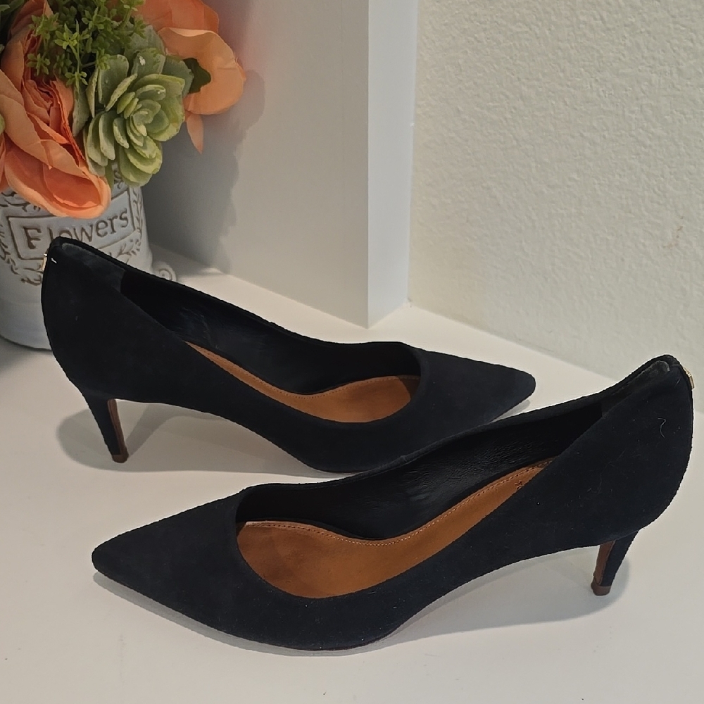 Tory Burch Ivy Low-Heel Suede Pump Navy